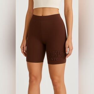 SHEIN “Brooklyn NYC” Brown Biker Shorts